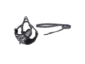 Dogness walking set leash+harness for dog (black and white)