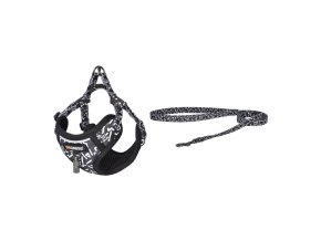 Dogness cat leash+harness walking set (black and white)