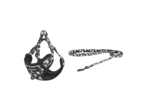 Cat set Dogness harness and leash (Daisy Black)