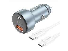 Foneng C18 1xUSB-A, 1xUSB-C 2.4A 48W car charger (grey) + USB-C to USB-C cable
