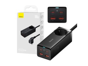 Baseus GaN3 Pro nástěnná nabíječka / napájecí pásek 2xUSB + 2xUSB-C + AC, 100 W (černá)
