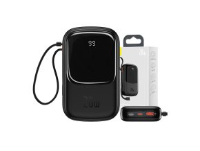 Powerbanka Baseus Qpow PRO s kabelem Lightning, portem USB-C a USB 20000 mAh, 20 W (černá)