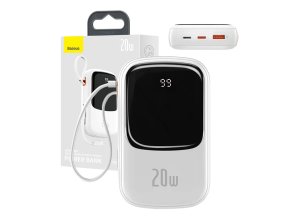 Powerbanka Baseus Qpow PRO s kabelem Lightning, portem USB-C a USB 20000mAh, 20W (bílá)