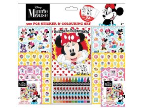 Samolepkový set s omalovánkami a voskovkami 500ks Minnie