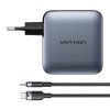Napájecí nabíječka Vention 3x USB-C, 1x USB-A, (100W/100W/30W/30W) (šedá) s kabelem USB-C na USB-C (1m) (černá)