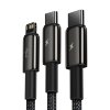 Kabel USB 3v1 Baseus Tungsten Gold, USB na micro USB / USB-C / Lightning, 3,5 A, 1,5 m (černý)