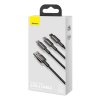 Kabel USB 3v1 Baseus Tungsten Gold, USB na micro USB / USB-C / Lightning, 3,5 A, 1,5 m (černý)