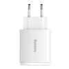 Baseus Compact Quick Charger, 2xUSB, USB-C, PD, 3A, 30W (bílá)