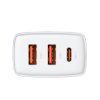 Baseus Compact Quick Charger, 2xUSB, USB-C, PD, 3A, 30W (bílá)