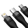 USB kabel 3v1 Baseus Flash Series, USB-C + micro USB + Lightning, 100W, 1,2 m (černý)
