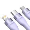 Kabel USB 3v1 Baseus Flash Series 2, USB-C + micro USB + Lightning, 100 W, 1,2 m (fialový)
