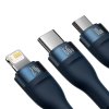 Kabel 3v1 USB Baseus USB 3v1 Baseus Flash Series, USB-C + Micro + Lightning 66W, 1,2 m (modrý)