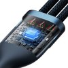 Kabel 3v1 USB Baseus USB 3v1 Baseus Flash Series, USB-C + Micro + Lightning 66W, 1,2 m (modrý)
