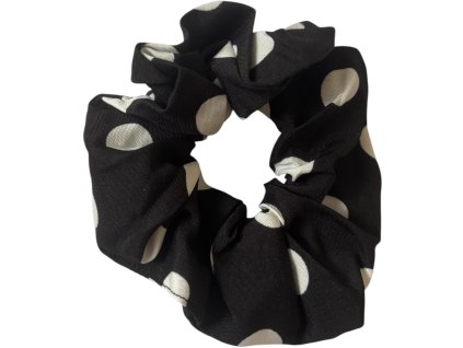 2575 2 scrunchies gumicka do vlasu cerna s puntiky