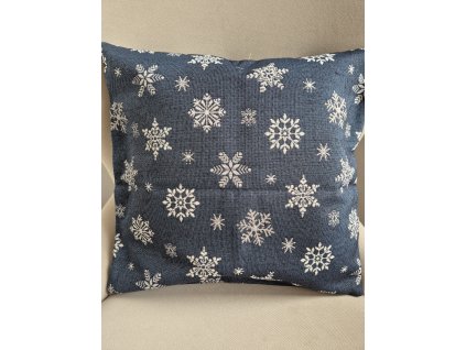 Polštářek - Bílé vločky na modré