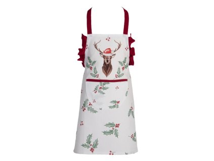 hch41k kids kitchen apron 48x56 cm white red cotton deer holly leaves cooking apron