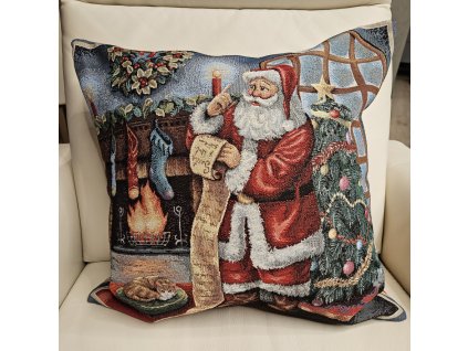 Polštářek vánoční - Santa u krbu
