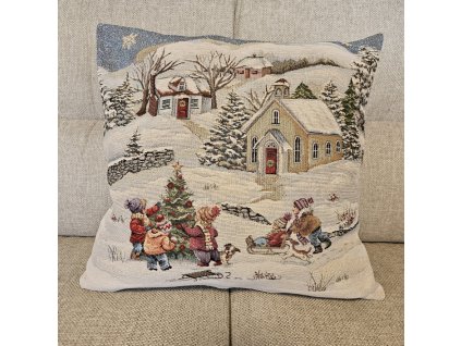 Polštářek vánoční - Děti na sněhu