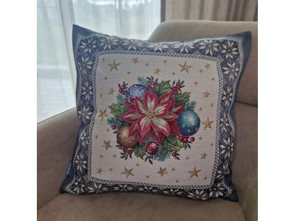 Polštářek vánoční - Hvězdice šedo-modrý