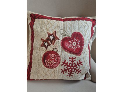 Polštářek vánoční - Ozdoby na béžové