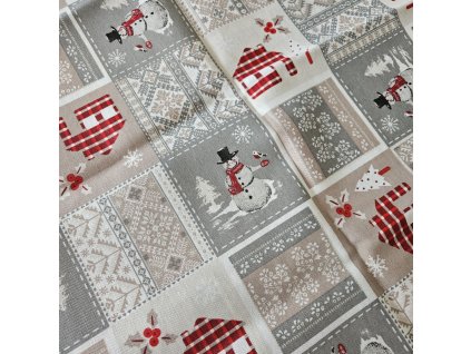 Ubrus vánoční - Sněhulák s ptáčkem