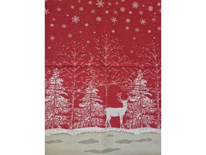 Ubrus vánoční - Červený s jeleny