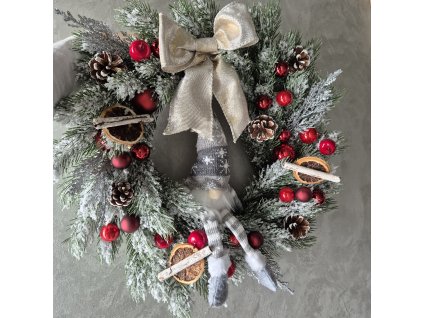 Vánoční věnec se skřítkem - stříbrný