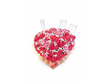 Mega flower box - srdce se sektem a sklenicemi