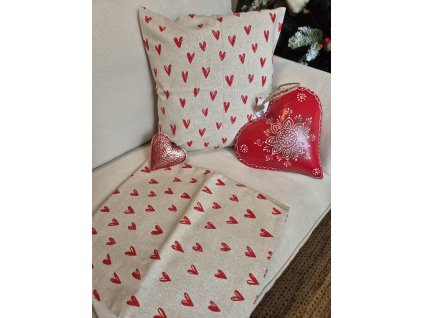Polštářek - Srdce na béžovém třpytu