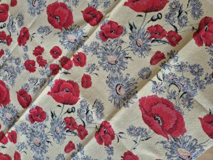 Ubrus - Vlčí máky na tmavě béžové