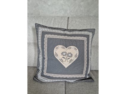 Polštářek - Srdce na šedo -modré