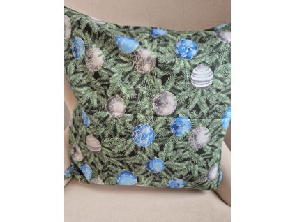 Polštářek vánoční - Modro-stříbrné ozdoby na jehličí