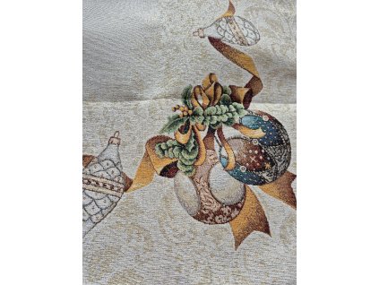 Ubrus vánoční -Ozdoby na zlatém třpytu