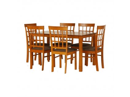 Jedálenský komplet 1+6, čerešňa/béžovohnedá, GRID NEW