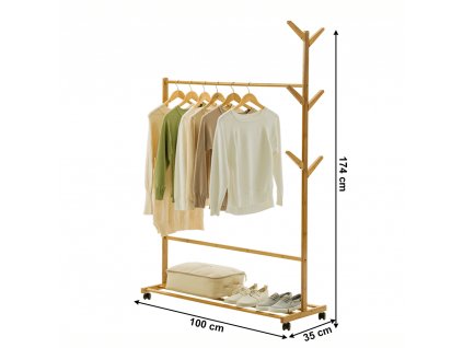 Pojazdný vešiak, bambus, šírka 100cm, VIKIR TYP 3