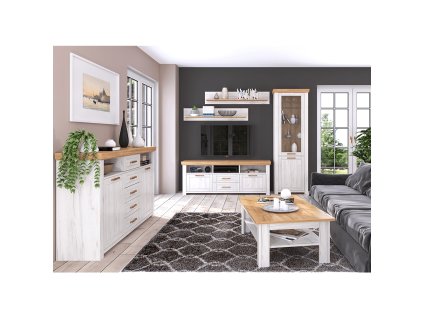 Policová skriňa V, dub craft zlatý/dub craft biely, SUDBURY