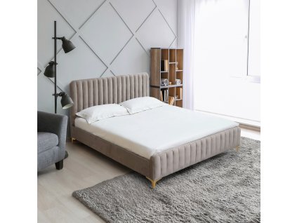 Posteľ, sivohnedá Taupe/gold chróm zlatý, 140x200, KAISA