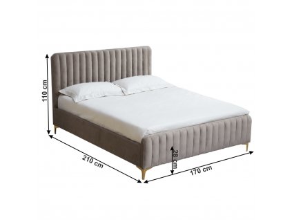 Posteľ, sivohnedá Taupe/gold chróm zlatý, 160x200, KAISA