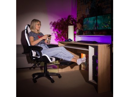 Kancelárske/herné kreslo s RGB LED podsvietením, čierna/biela, JOVELA