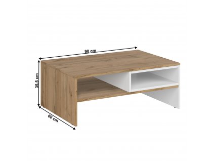 Konferenčný stolík 90, biela/dub wotan, VILGO