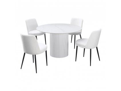 Jedálenský stôl, biely mramor/MDF, priemer 120 cm, MAHIR TYP 1