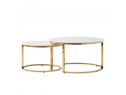 Konferenčné stolíky, set 2 ks, zlatá/imitácia mramoru, DEVNET 2 NEW