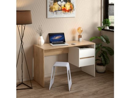 PC stôl, dub artisan/biela, TULIO NEW