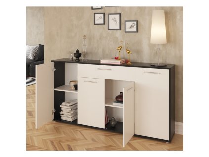 Komoda, čierna/biela, LUNIA
