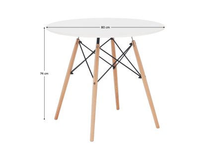 Jedálenský stôl,  biela/buk, priemer 80 cm, GAMIN 2 NEW 80