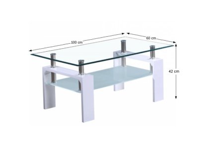 Konferenčný stolík, biela extra vysoký lesk HG/sklo, LIBOR 2 NEW