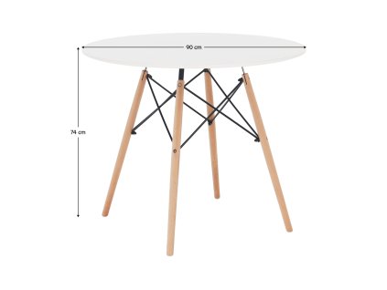 Jedálenský stôl, biela/buk, priemer 90 cm, GAMIN 2 NEW 90