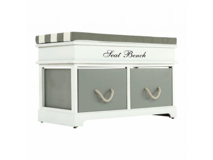 Lavica s vankúšom, 2 šuplíky, biela/sivá, SEAT BENCH 2 NEW