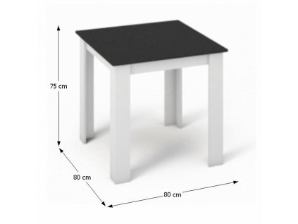 Jedálenský stôl, biela/čierna, 80x80 cm, KRAZ