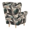 Kreslo ušiak, látka hnedo-zelený vzor, CHARLOT
